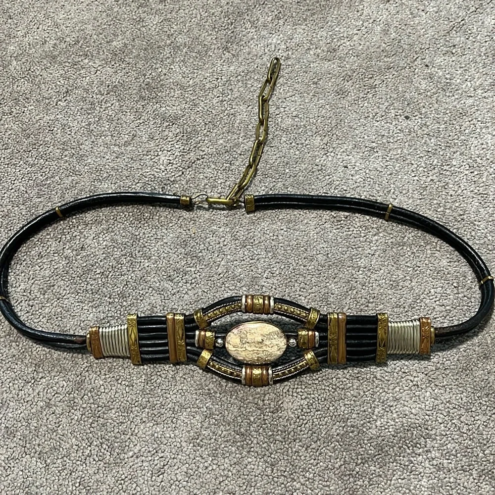 Vintage Ornate Decorative Tribal Stone Metal Belt